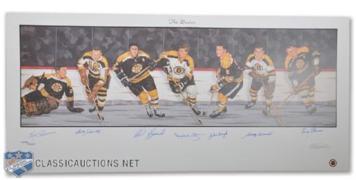 Boston Bruins Limited-Edition Lithograph Autographed by 7 HOFers (18" x 39")