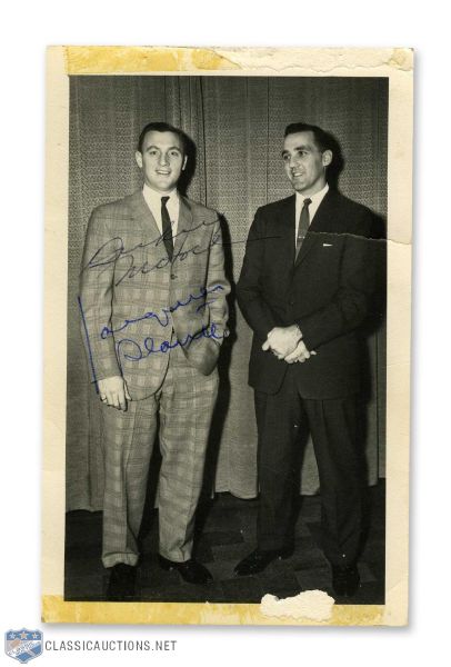 Jacques Plante & Dickie Moore Early-1960s Vintage-Signed Real Photo Postcard (5 1/2" x 3 1/2")