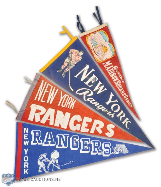 Vintage New York Rangers / Madison Square Garden Pennant Collection of 4