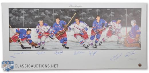 New York Rangers Limited-Edition Lithograph Autographed by 7 HOFers (18" x 39")
