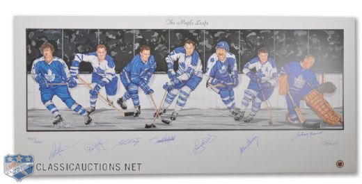 Toronto Maple Leafs Limited-Edition Lithograph Autographed by 7 HOFers (18" x 39")