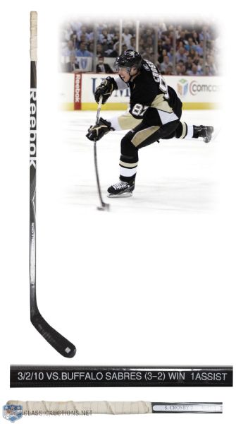 Sidney Crosbys March 2nd 2010 Pittsburgh Penguins Game-Used Reebok Stick Obtained from Crosby