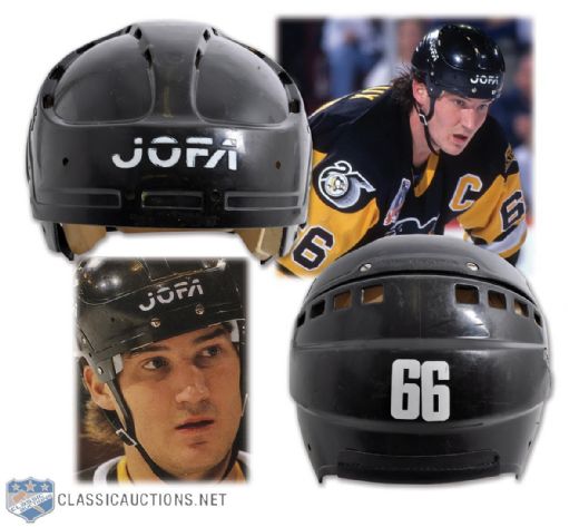 Mario Lemieux 1991-92 Pittsburgh Penguins Stanley Cup Finals Game-Worn Jofa Helmet - Photo-Matched!