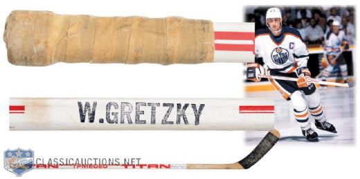 Wayne Gretzkys 1983-84 Edmonton Oilers Signed Titan Game-Used Stick - From the Shawn Chaulk Collection