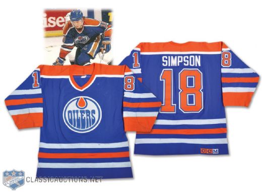 Craig Simpsons 1989-90 Edmonton Oilers Game-Worn Jersey - Team Repairs!
