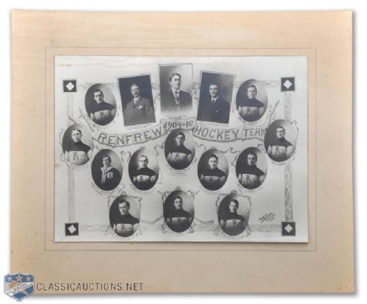 Renfrew Hockey Club 1909-10 Cabinet Photograph Featuring Patrick Bros, Taylor and Lalonde (15" x 18")