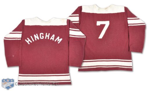 Vintage Circa 1950s Hingham Hockey Team Game-Worn Wool Jersey - Team Repairs!