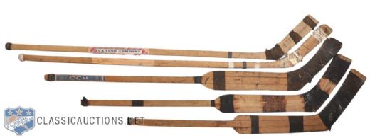 Great Collection of 1910s/1920s Hockey Sticks (5) Including Goalie Sticks