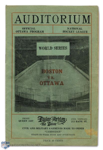 1927 Stanley Cup Finals Program - Ottawa Senators vs Boston Bruins