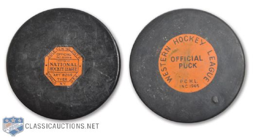 CCM Art Ross 1942-50 Game Puck and WHL San Francisco Seals 1961-67 Game Puck