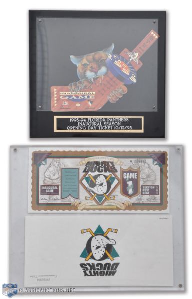 Panthers Inaugural Game Ticket, Ducks Inaugural Game Commemorative Ticket and More