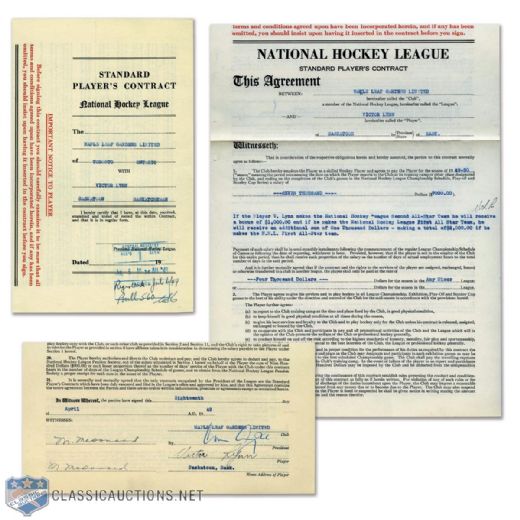 Vic Lynns 1949-50 Toronto Maple Leafs Contract Signed By Deceased HOFer Conn Smythe
