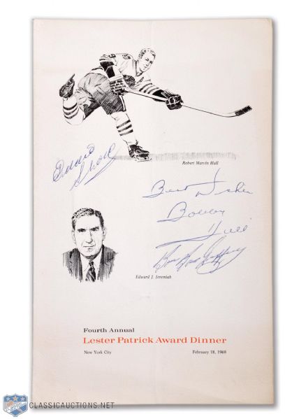 1969 Lester Patrick Award Dinner Program Signed by Deceased HOFers Shore and Geoffrion Plus 69 Lester Patrick Award Winner Bobby Hull
