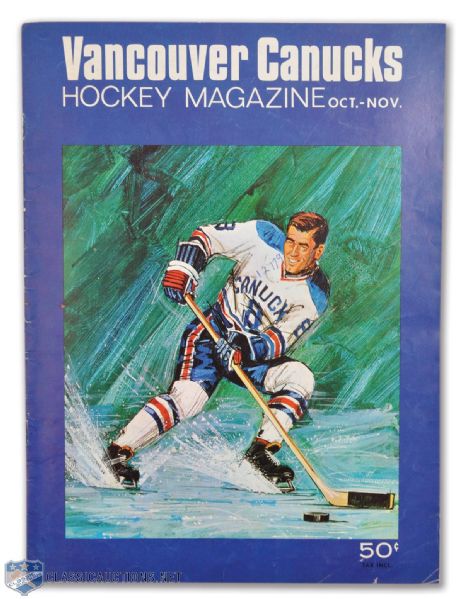Toronto Maple Leafs and WHL Vancouver Canucks 1968-69 Multi-Signed Exhibition Game Program with Horton, Imlach