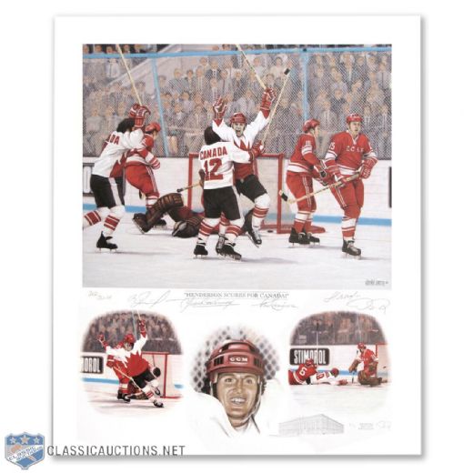"Henderson Scores for Canada" Henderson, Tretiak, Cournoyer, and Liapkin Signed Print by Daniel Parry - Original Artist Retouch 1/1 (18" x 22")