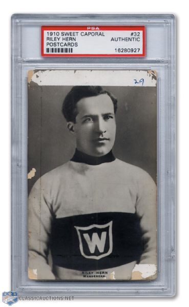 1910-11 Sweet Caporal Postcard #32 Montreal Wanderers Riley Hern - Graded PSA Authentic