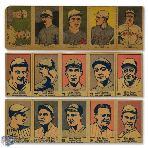 1923 W515-1 Baseball Strip Cards (5-Card Strip) and 1928 W513 Baseball Strip Cards (Two 5-Card Strips)