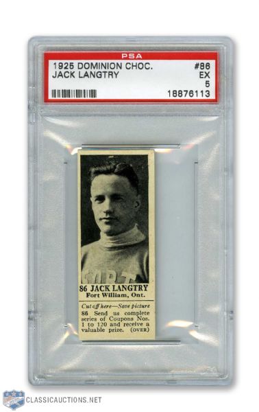 1925 Dominion Chocolate #86 Jack Langtry - Graded PSA 5