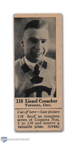 1925 Dominion Chocolate #118 HOFer Lionel Conacher Rookie Card