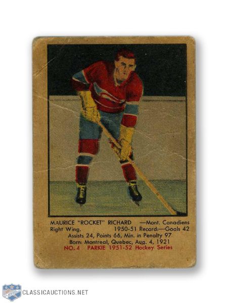 1951-52 Parkhurst #4 HOFer Maurice "Rocket" Richard RC