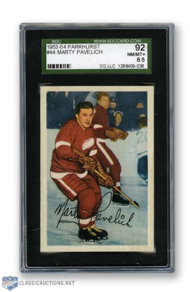 1953-54 Parkhurst #44 - Marty Pavelich - Graded SGC NM/MT+ 8.5
