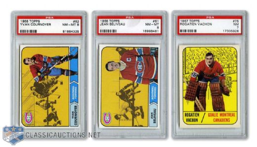 1967 and 1968 Topps Montreal Canadiens NM and NM-MT PSA-Graded Cards Including Vachon RC