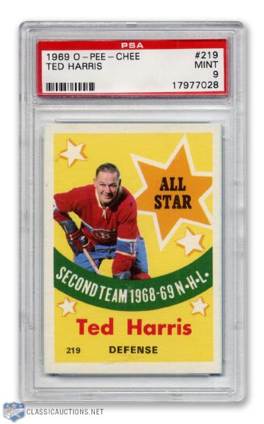1969-70 O-Pee-Chee #219 - Ted Harris - Graded PSA 9 - None Graded Higher