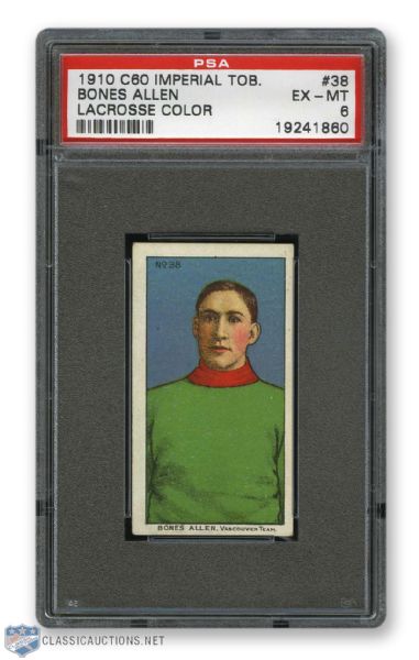 1910-11 Imperial Tobacco C60 #38 HOFer Angus "Bones" Allen RC - Graded PSA 6 - Highest Graded!