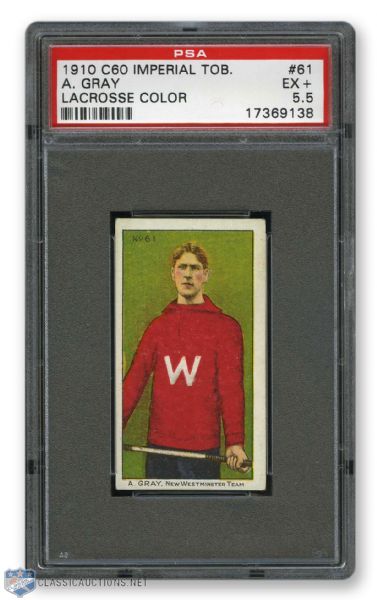1910-11 Imperial Tobacco C60 #61 HOFer Alex "Sandy" Gray RC - Graded PSA 5.5