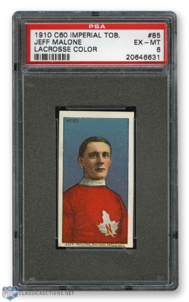 1910-11 Imperial Tobacco C60 #85 HOFer Jeff Malone RC - Graded PSA 6 - Highest Graded!