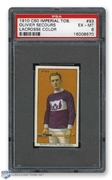 1910-11 Imperial Tobacco C60 #93 Olivier Secours RC - Graded PSA 6 - Highest Graded!