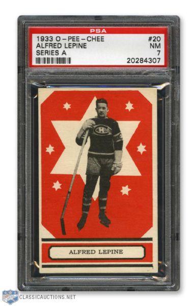 1933-34 O-Pee-Chee V304 #20 Alfred "Pit" Lepine RC - Graded PSA 7 - Highest Graded!