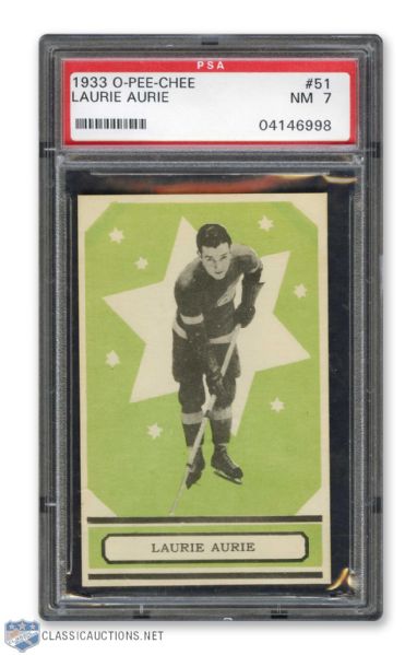 1933-34 O-Pee-Chee V304 #51 HOFer Larry "Little Dempsey" Aurie RC - Graded PSA 7 - Highest Graded!
