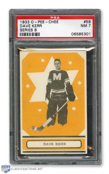 1933-34 O-Pee-Chee V304 #59 David "Dave" Kerr - Graded PSA 7 - Highest Graded!