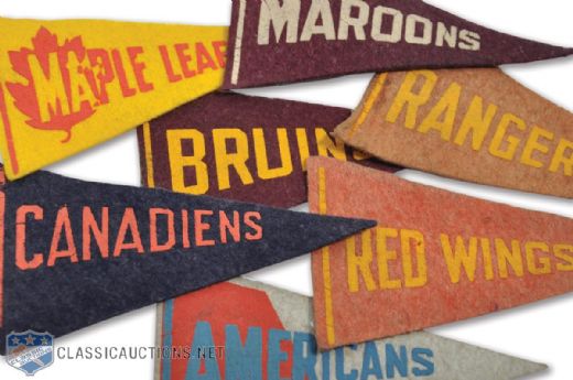 1937 Red Ball Gum NHL Mini Pennant Near Complete Set (7/8)