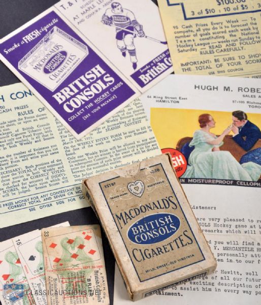 1934-35 British Consols Hockey Game Memorabilia Collection of 49
