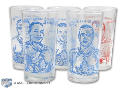 1961-62 Toronto Maple Leafs and Montreal Canadiens York Peanut Butter Glass Collection of 5