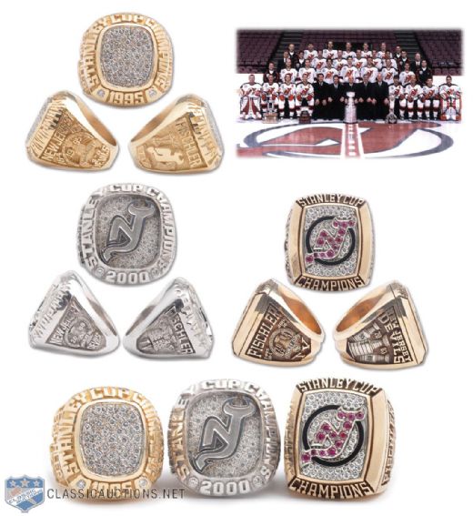 Stan Fischlers 1995, 2000 and 2003 New Jersey Devils Stanley Cup Gold and Diamond Rings