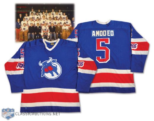 Mike Amodeos 1974-75 Toronto Toros Game-Worn Jersey - Team Repairs!