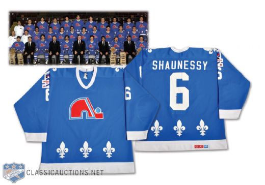 Scott Shaunessys 1986-87 Quebec Nordiques Game-Worn Jersey with Rendez-Vous 87 Patch