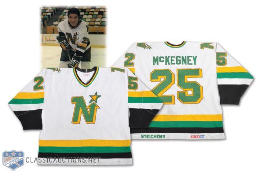 Tony McKegneys 1984-85 Minnesota North Stars Game-Worn Jersey - Team Repairs! - Photo-Matched!