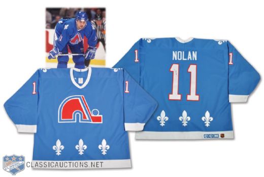 Owen Nolans 1994-95 Quebec Nordiques Signed Game-Worn Jersey - Nice Game Wear!