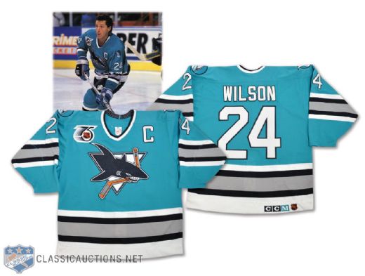 Doug Wilsons 1991-92 San Jose Sharks Signed Inaugural Season Game-Worn Captains Jersey