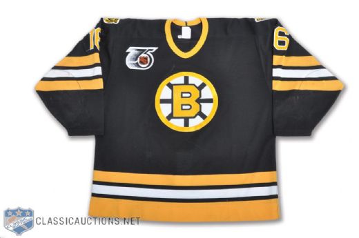 Peter Douris 1991-92 Boston Bruins Game-Worn Jersey with 75th Patch - Team Repairs!