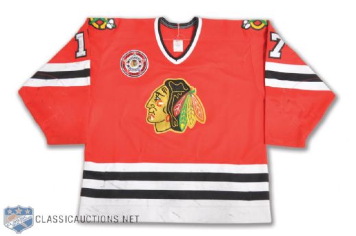 Wayne Presleys 1990-91 Chicago Black Hawks Game-Worn Jersey with 1991 All-Star Game Patch - Many Team Repairs!