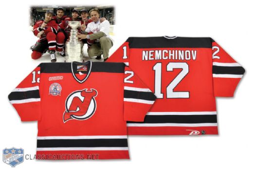 Sergei Nemchinovs 1999-2000 New Jersey Devils Stanley Cup Finals Game-Worn Jersey - Nice Game Wear!