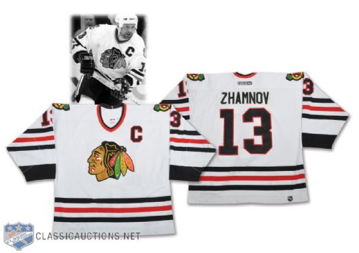 Alexei Zhamnovs 2001-02 Chicago Black Hawks Game-Worn Captains Jersey with Team LOA