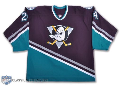 Ruslan Saleis 2002-03 Anaheim Mighty Ducks Game-Worn Jersey with LOA - Team Repairs!