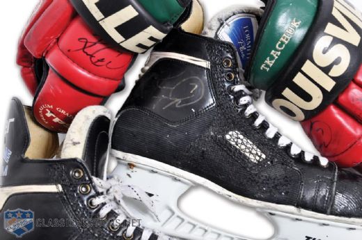 Keith Tkachuks Mid-1990s Phoenix Coyotes Signed Photo-Matched Game-Used Skates<br>and Signed Game-Used Gloves