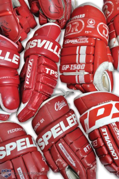 Detroit Red Wings 1990s Collection of Game-Used Gloves Including Fedorov